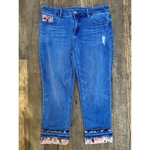 Chico’s So Slimming Girlfriend Slim Leg Ankle Patchwork Cuffed Jeans Size 12P